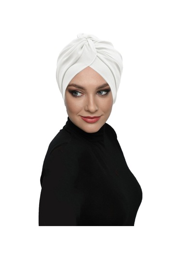 Çapraz Kancalı Krem Hazır Türban Tesettür Dış Ve Havuz Bonesi