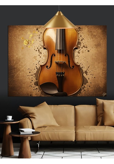 Keman Müzik Enstrümanı Klasik Dekoratif Kanvas - Mdf Ahşap Tablo