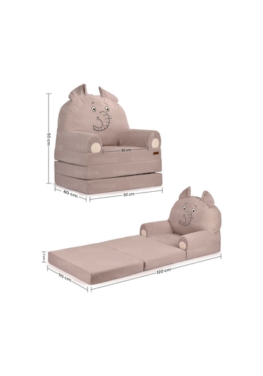 Portatif Katlanabilir Sevimli Çocuk Koltuğu - 3 Katlı Çocuk Yatak Koltuk - Taşınabilir Bebek Koltuğu Gri
