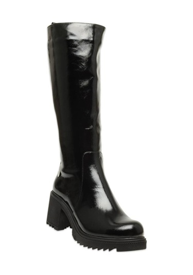 Mammamia D25kc-2330 Kalin Topuklu Günlük Siyah Rugan Kadın Çizme Siyah Rugan