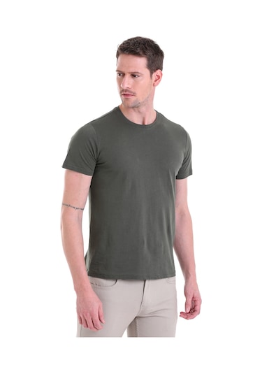 Hatemoğlu Regular Fit Pamuk Bisiklet Yaka Düz Erkek Tişört Haki