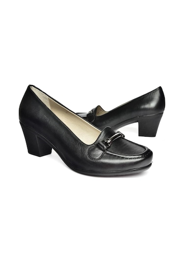 Fox Shoes R908037103 Siyah Hakiki Deri Kalın Topuklu Kadın Ayakkabı Siyah