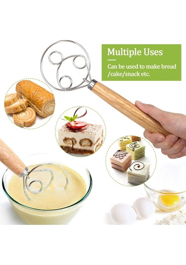3 Adet Danimarka Hamur Çırpıcı Çifti, Mutfak, Pişirme, Ahşap Saplı Paslanmaz Çelik Manuel Kendin Yap İçin Premium Karıştırma Çırpıcı Aleti