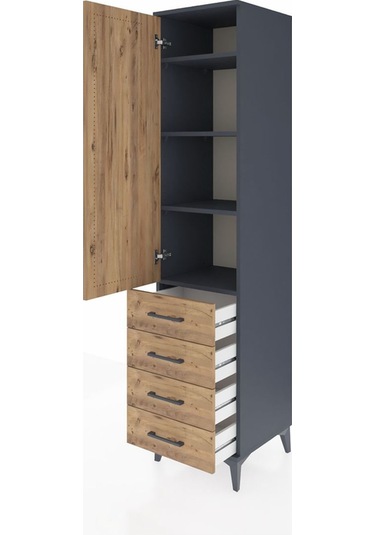 Hyperion Dolap 4 Raflı 4 Çekmeceli Tek Kapaklı 44x44x195 Antr... Antrasit