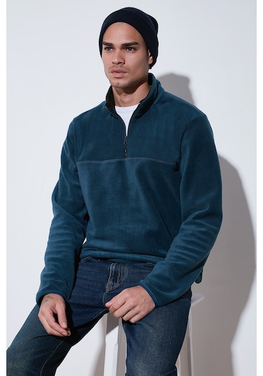 Buratti Regular Fit Anti-Pilling Tüylenme Yapmayan Dik Yaka Kalın Kışlık Şardonlu Erkek Polar 5896700 Indigo