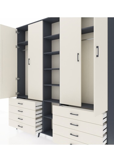 Arges Dolap 10 Raflı 8 Çekmeceli 2 Askılı 220x30x243 Antrasit-aytaşı/aytaşı Aytası/aytası