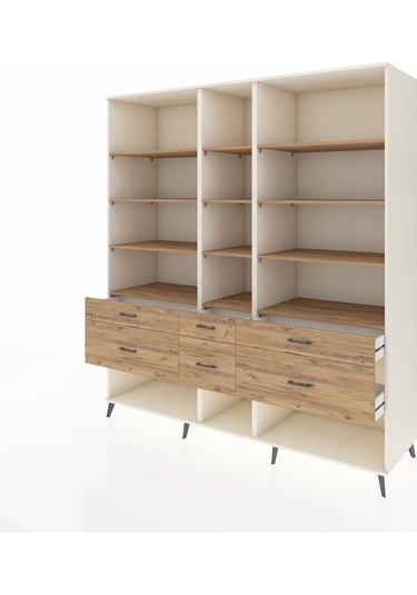 Kronos Dolap 12 Raflı 6 Çekmeceli 220x59x243 Aytaşı-çam/çam Atlas Çam/atlas Çam