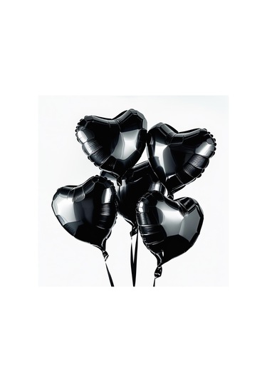 5 Adet 18 İnç 45 Cm Kalp Folyo Balon Siyah Siyah