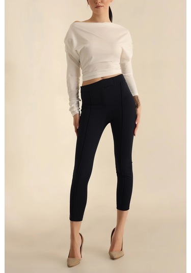 Vioshine Kadın Beli Lastikli Scuba Cırtlı Tayt-lacivert Lacivert