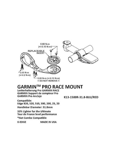 K-Edge Garmin Bağlantısı Pro Race K13-1500R Mount Kırmızı