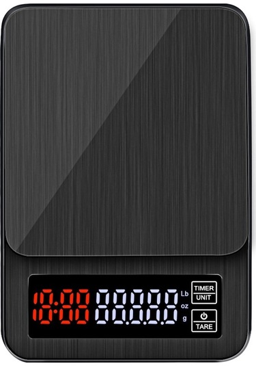 10kg Çay/kahve Ölçer, Zamanlayıcı & Led Ekranlı, Tare Fonksiyonu, Usb/pil Çift Besleme, Pişirme & Pastane İçin Hassas Dijital Terazi Siyah Siyah