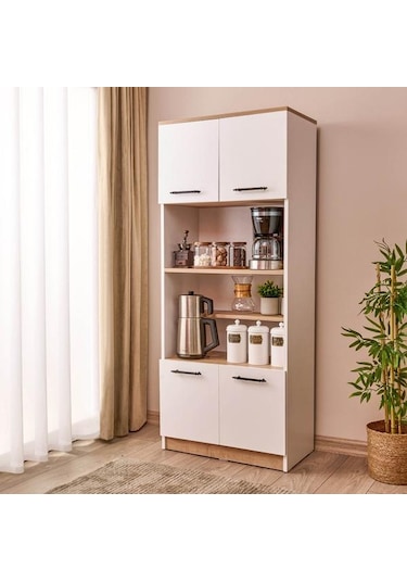 Just Home 4 Kapaklı Fırın Bölmeli Kiler Dolabı - Beyaz / Safir Meşe Beyaz / Safir Meşe