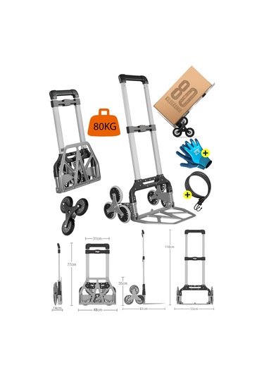 Deko Turkey Katlanır Merdiven Çıkabilen Koli Taşıma Arabası 80kg
