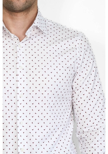 Minimal Bordo Motifli Beyaz Erkek Gömlek Wessi Beyaz