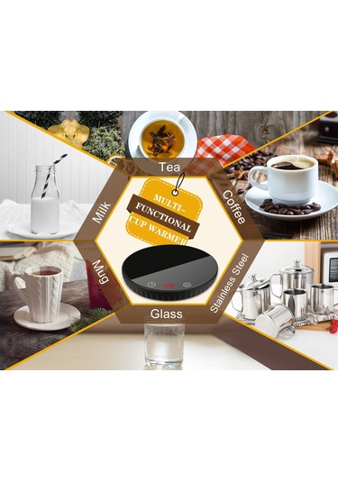 Gajeena 110v Amerikan Standartlı Sıcaklık Regülasyonlu Bardak Isıtıcı - 2 Sıcaklık Seçeneği, 12 Saatli Zamanlayıcı, Su Geçirmez Cam Paneli Siyah
