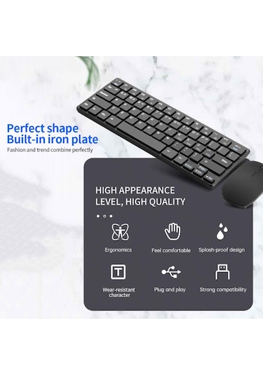 Springsun Klavye Mouse Kombo 2.4g Kablosuz Klavye Mouse Seti Ofis Klavye Mouse Seti İnce Tasarım Tak Ve Çalıştır Pc Dizüstü Bilgisayar Siyah