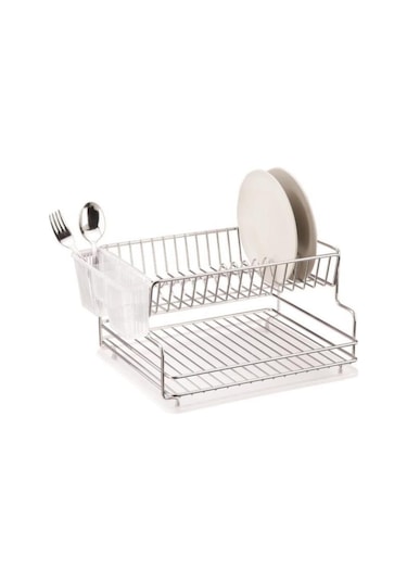 Geseus Home İki Katlı Tabaklık Bulaşıklık Krom Şeffaf Kb005