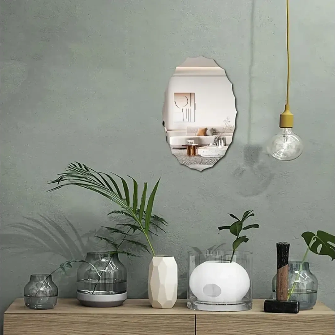 Kosona Ev Dekorasyonu İçin Oval Akrilik Yansıta, Otomatik Yapıştırıcı Arka Yüzlü Duvar Sticker, Zamanlı Konseptli Duvar Sanatı