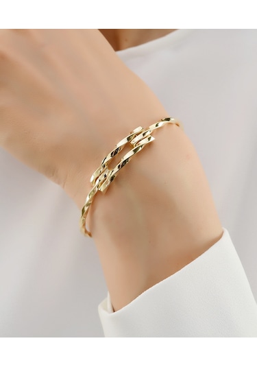 2 Sıra Altın Kıvrımlı Kaburga Kelepçe Bilezik