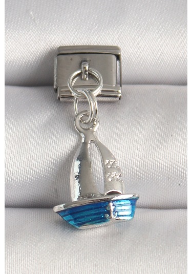 316l Çelik Gümüş Renk Mavi Yelkenli Model Nomination Charm Çok Renkli