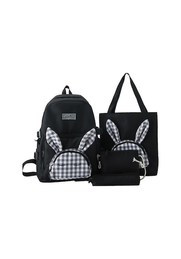 Goldenqian Öğrenci Sırt Çantası Dört Parçalı Set 593ebr Beyaz - Siyah