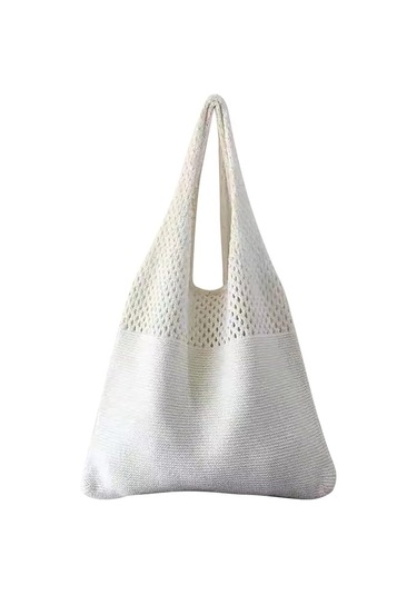 Retro Hollow Örme Omuz Çantaları Kadın Çantaları Yaz Plaj Tığ İşi Tote A435 Beyaz