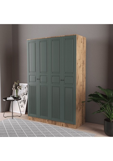 Nil 4 Kapaklı Eko Bazalı Gardırop - Mdf Kapak Yeşil