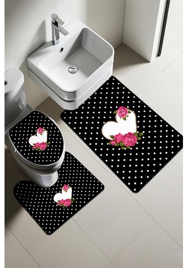 Modern Desenli Dijital Baskı 3 Lü Banyo Paspas Takımı Yıkanabilir Kaymaz Tabanlı Klozet Takımı Klz0031 Renkli