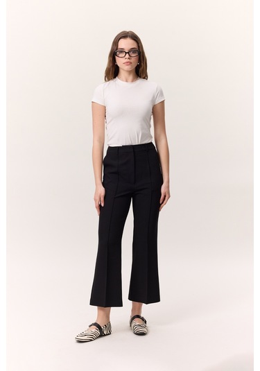 Dikiş Detaylı Flare Pantolon Siyah Siyah