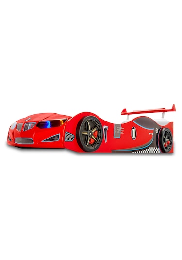 Gt2 - Arabalı Yatak - Araba Yatak, Işıklı, Kırmızı Tek Kişilik