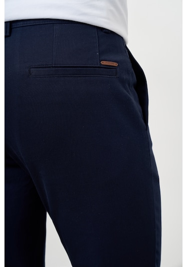 Morven Erkek Lacivert Yazlık Pileli Slim Fit Chino Pantolon Lacivert
