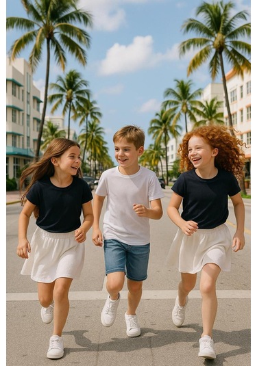 Çocuk Basic T-shirt Kız - Erkek Unisex %100 Pamuk 3'lü Süper Paket K-5