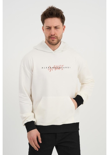Alexandergardı Özel Unisex Baskılı Kapüşonlu Kanguru Cepli Sweatshirt Unx-0017602 Ekru