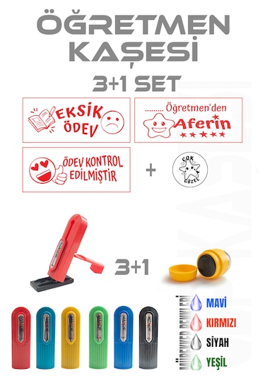 Öğretmen Kaşesi Aferin Kaşesi Cep Kaşesi 3+1 Set