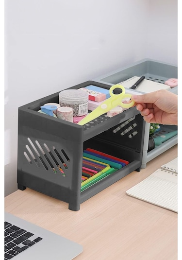 2 Katlı Mutfak Tezgah Üstü Rafı Çok Amaçlı Dolap Baharatlık Düzenleme Organizeri Antrasit