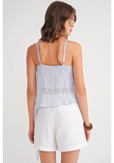 4736 Kadın Fırfırlı Askılı Bluz Bebe Mavi Bebe Mavi