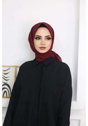 Melodi Scarf Kadın Tesettür Pratik Bambu Kraş Eşarp Bordo Bordo
