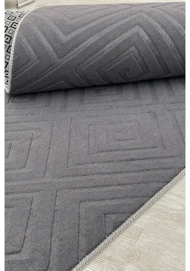 Lüle Halı Delüx Kabartmalı Düz Renk Üstün Kalite De Kaymaz Tabanlı Yolluk Halı Antrasit