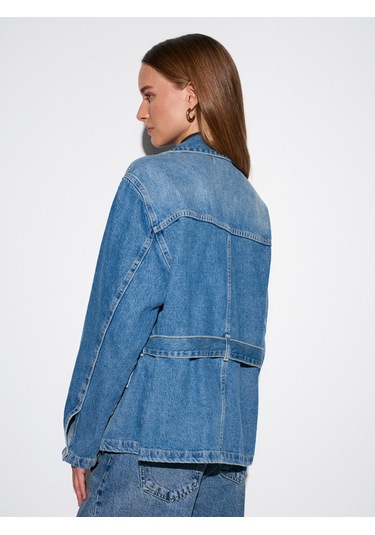 Dilvin 65379 %100 Pamuk Kemerli Kot Ceket-mavi Mavi