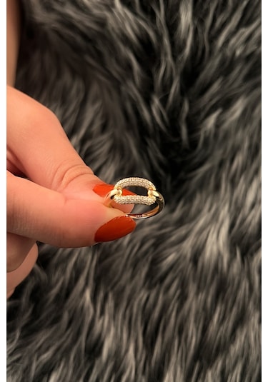 Fiyonk Kuyumculuk 14 Ayar Altın Taşlı Oval Dikdörtgen Yüzük 001