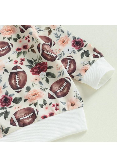 Kayısı Yürümeye Başlayan Bebek İki Parçalı Kıyafet Futbol Baskı Uzun Kollu Üstler Ve Elastik Pantolon Seti Bebek Kız Erkek Sonbahar Giysileri Krem