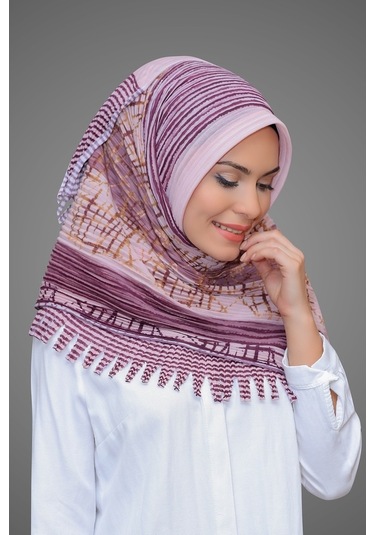Pudra Pratik Hazır Geçmeli Tesettür Eşarp Kesik Elyaf Piliseli Çi (545491669) Pudra