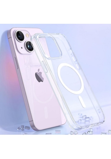 İphone Uyumlu 14 İçin Kılıf Kamera Korumalı Magsafe Wireless Şarj Özellikli Şeffaf Kılıf Şeffaf