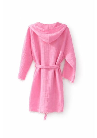 Muslin Efes Kısa Kapşonlu/cepli Bornoz Aquatolıa Pembe