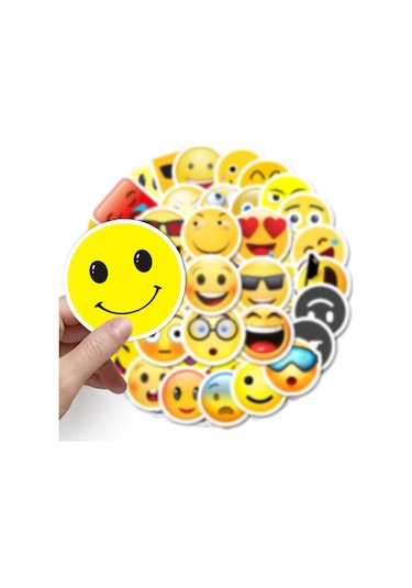 50 Adet Tekrarsız Emojiler Kalite Pvc Sticker Süs 07