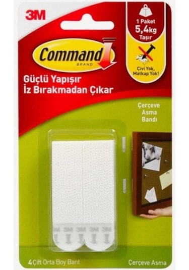 2 Adet 3M Command 17201 Orta Boy 5.4 Kg Iz Bırakmayan Cırt Bant
