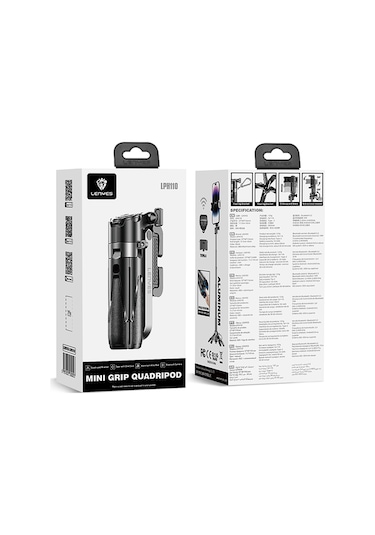 Lenyes Lph110 Uzaktan Kumandalı Çok Fonksiyonlu Sabitleyici Ayrılabilir Tripod Selfie Çubuğu Siyah