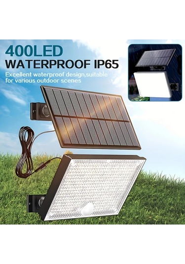 Xuweiwei Dış Mekan Solar Aydınlatma Beyaz Işık 400 Led Hareket Sensörlü Bahçe Duvar Lambası 120 Derece 5 Metre Kablo Beyaz Işık
