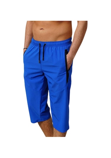 Saks Diz Altı Uzun Model Su İtici Özellikli Likralı Esnek Kumaş Erkek Plaj Deniz Kapri Şort - 941-saks 001