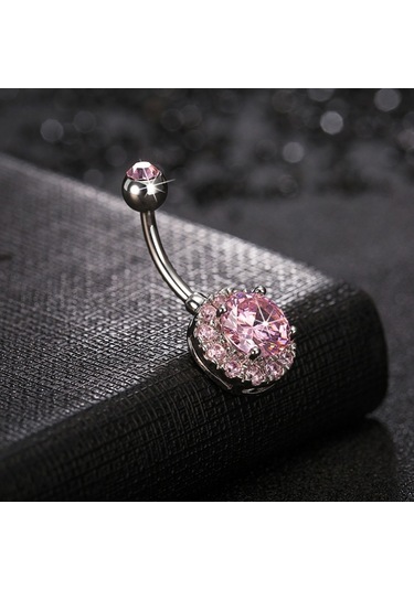 Chavin Yuvarlak Komple Taşlı Göbek Piercing Dt80By Gümüş